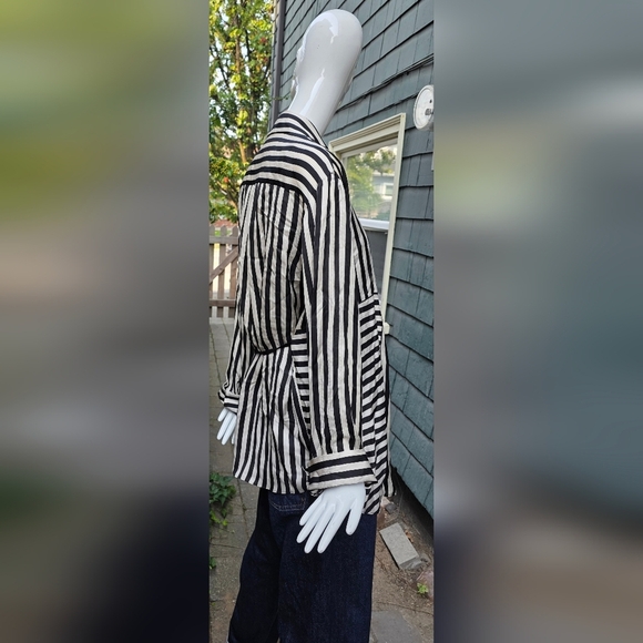Massimo Dutti Satiny Black and Cream Striped Lounge Jacket/shirt Lg - Picture 15 of 15